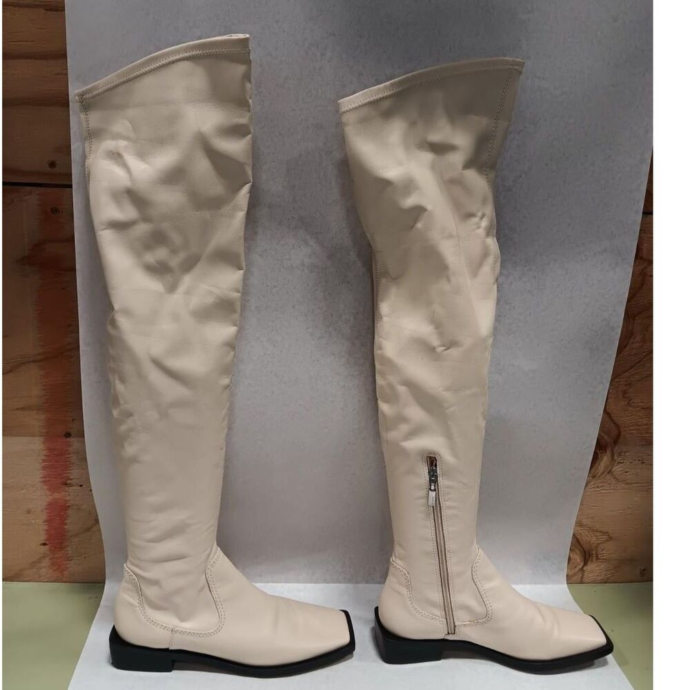 Schutz Over the Knee Leather Boots Guily Eggshell Square Toe - Size 7.5 - Picture 9 of 13